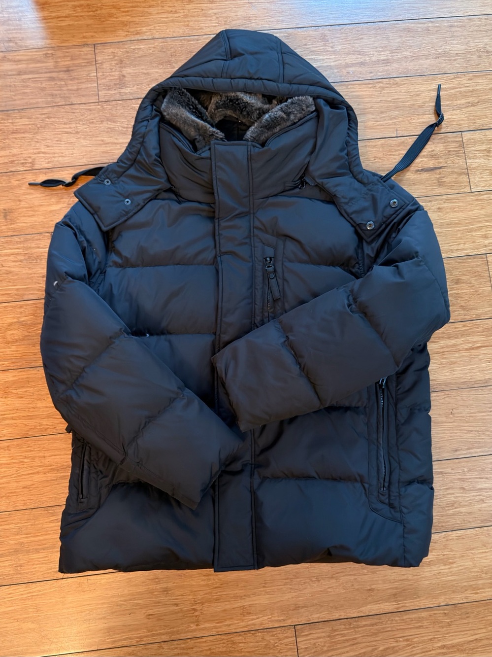 Marc New York Andrew Marc Black Mens Removable Hood Fur collar Down Coat  XL